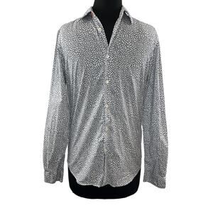 PAUL SMITH White Blue Shirt Floral Cotton Tailored Fit Collar Button-Up Small S